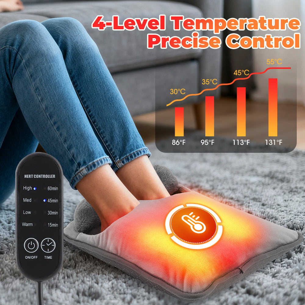 QJ™ USB Plug-in Electric Foot Warmer Pad for Home and Office, Quick Heat, Four Temperature Control Levels, Foot Warming Artifact, Heating Pad, Foot Warmer