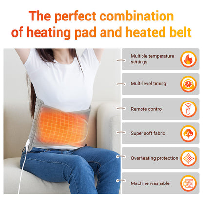 QJ™ Upgraded Waist Support Belt with Heating, 9-Level Temperature Adjustment, 4-Level Fixed Heating Pad, Multi-Functional Heating Pad, Physiotherapy Electric Blanket
