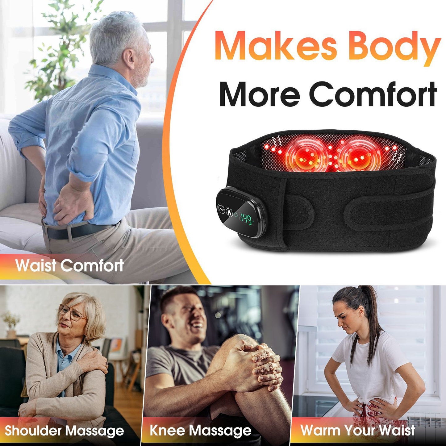 QJ™ New Red Light Therapy Massage Waist Belt Leg Belt Wireless Charging Heating Warm Palace Belt Hot Compress Waist Support Device