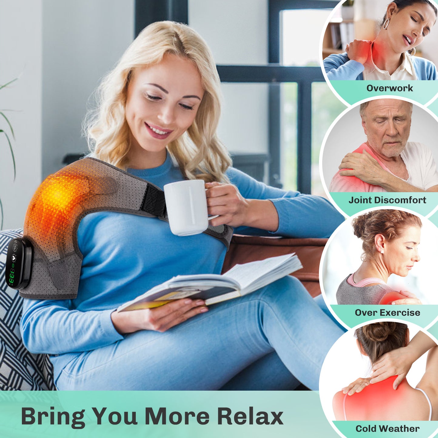 QJ™ Electric Heating Shoulder Brace for Shoulder Pain Relief, Shoulder Periarthritis, Heat Therapy, Shoulder Warmth, Sleep Vibration Massage, Heating Shoulder Brace
