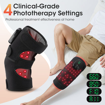 QJ™ Private Model True Red Light Therapy Heating Knee Brace with 42 660nm 850nm Infrared Light Beads for Hot Compress and Massage