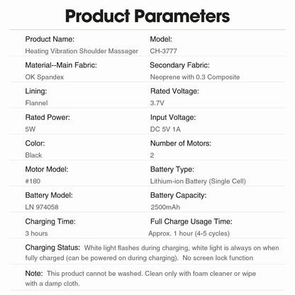 QJ™ Heated Shoulder Brace USB Rechargeable Middle-Aged and Elderly Joint Physiotherapy Instrument Three-Stage Hot Compress Shoulder Massager