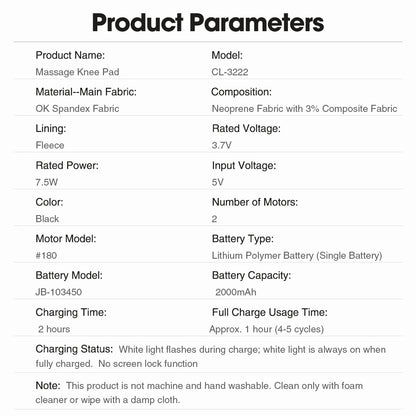 QJ™ Electric Heating Massage Knee Pads Three-Speed Extended Version Knee Pads USB Rechargeable Smart Timed Heating Knee Pads