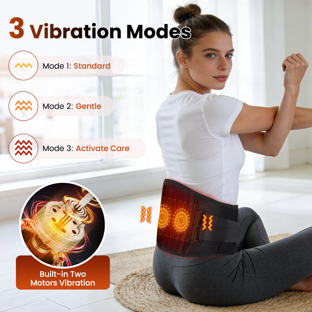 QJ™ 3-Level Heat Therapy Vibrating Massage Support Belt Warm Heat Therapy Multi-Functional Waist Massager