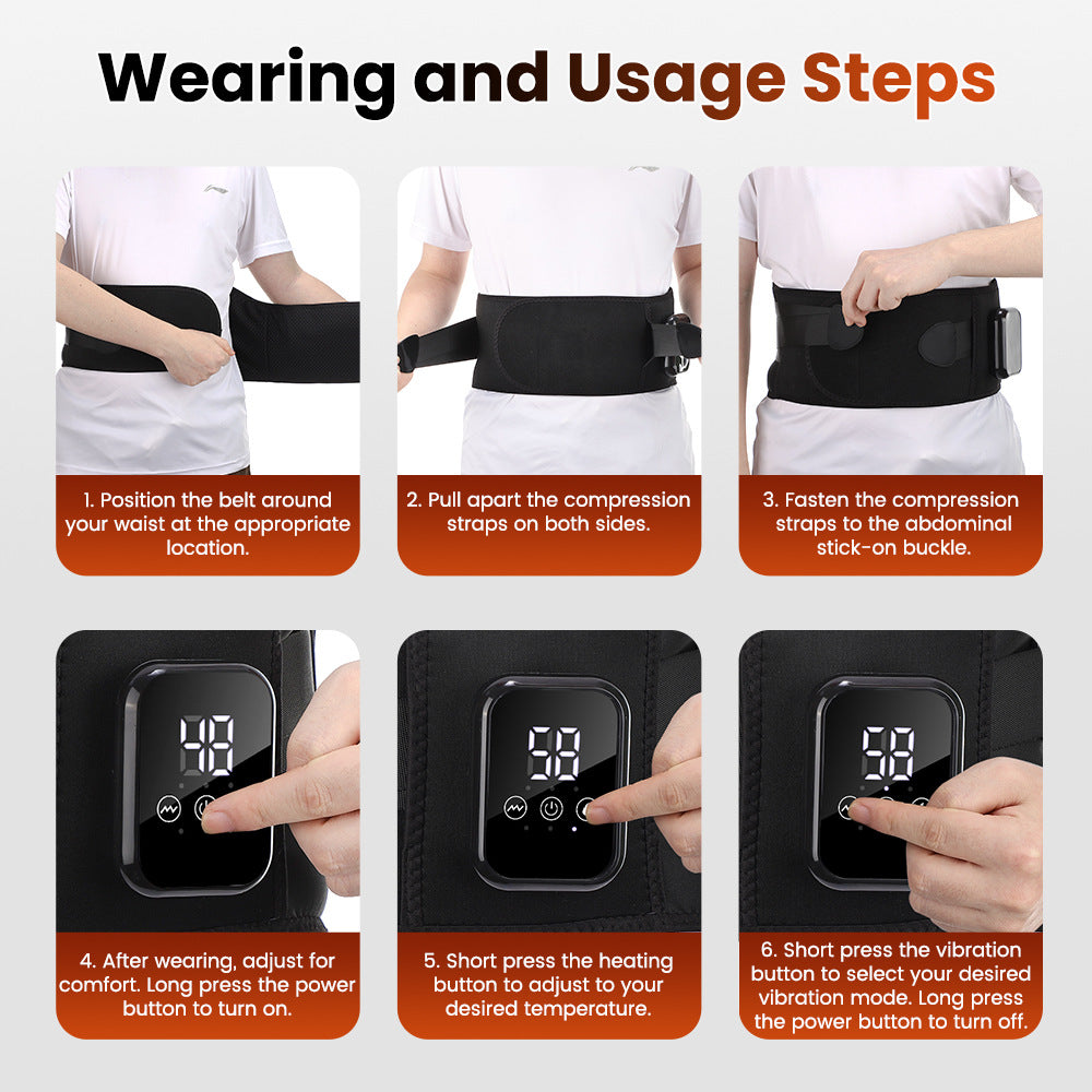 QJ™ 3-Level Heat Therapy Vibrating Massage Support Belt Warm Heat Therapy Multi-Functional Waist Massager