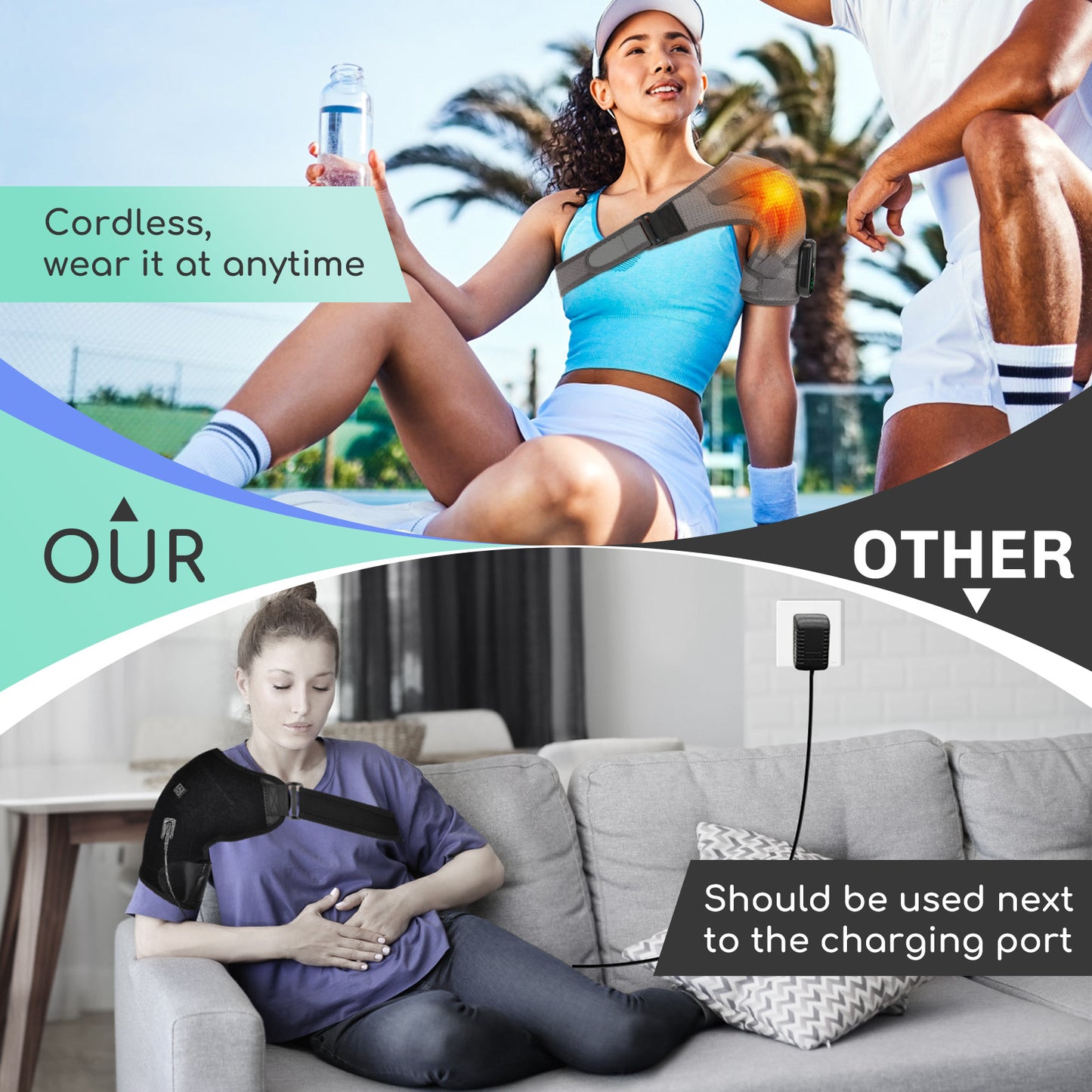 QJ™ Electric Heating Shoulder Brace for Shoulder Pain Relief, Shoulder Periarthritis, Heat Therapy, Shoulder Warmth, Sleep Vibration Massage, Heating Shoulder Brace