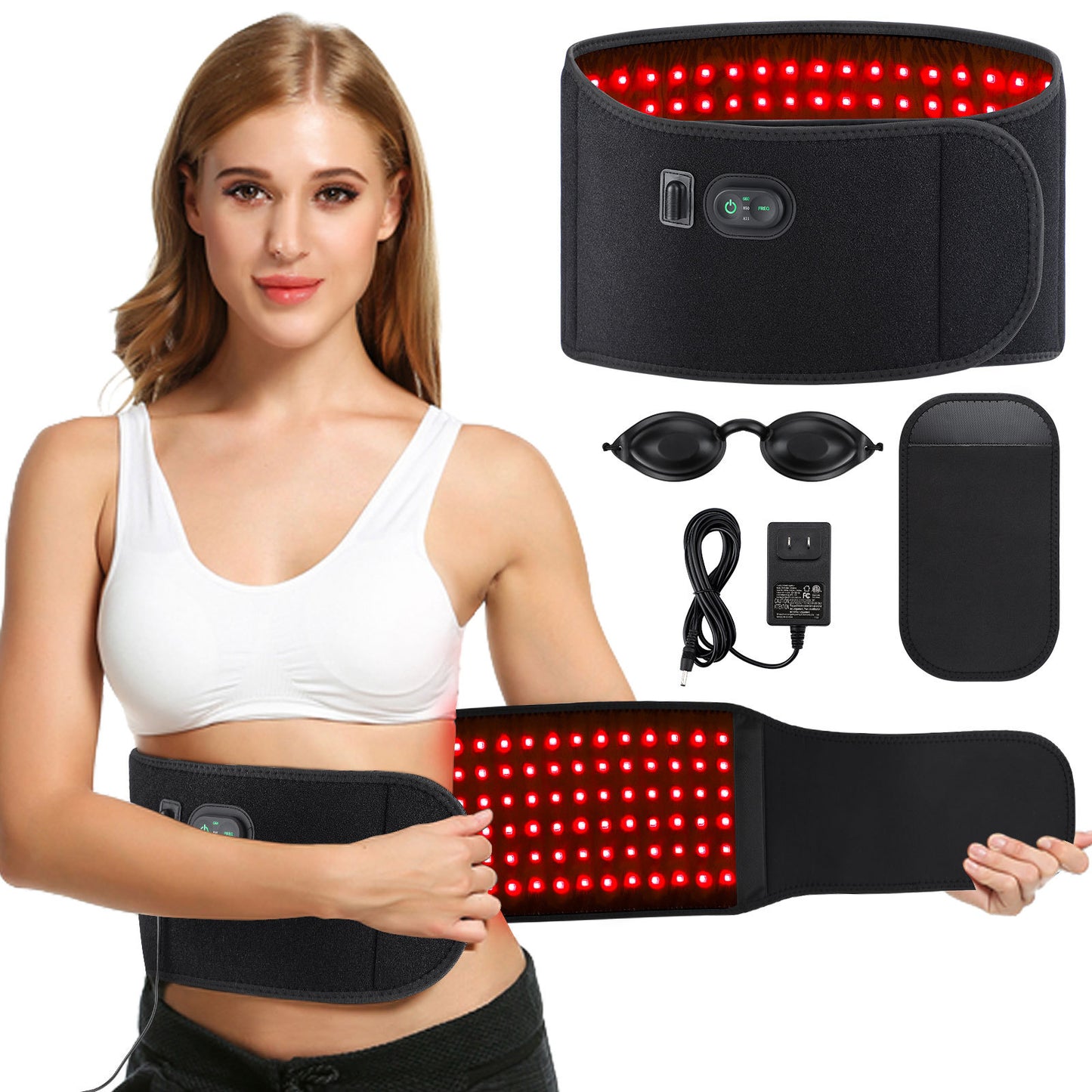 QJ™ LED Red Light Therapy Heating Waist Belt Electric Heating Infrared Heat Therapy Waist Belt Warm Direct Insertion Red Light Waist Support Belt