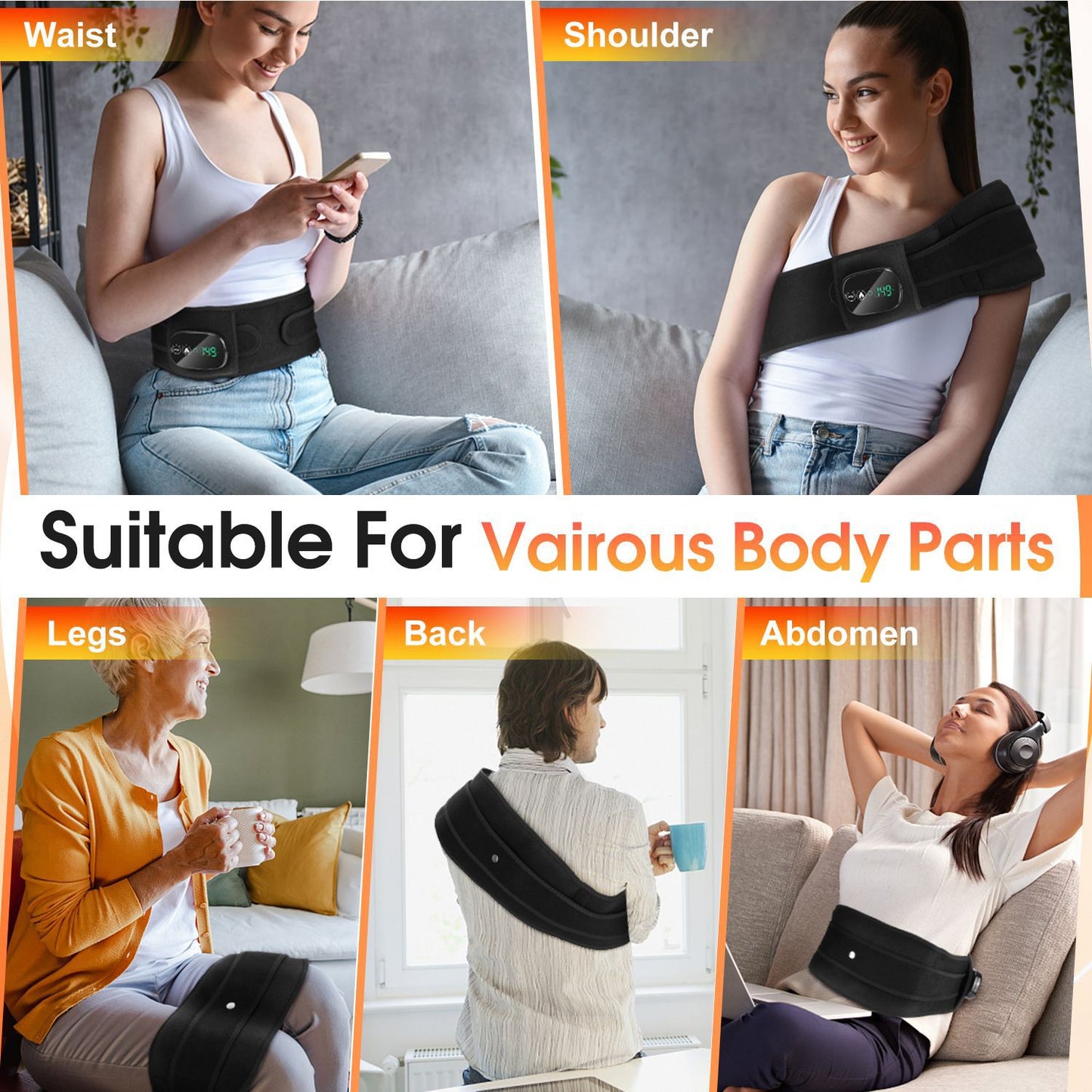 QJ™ New Red Light Therapy Massage Waist Belt Leg Belt Wireless Charging Heating Warm Palace Belt Hot Compress Waist Support Device