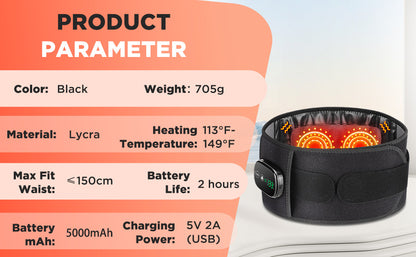 QJ™ Red Light Therapy Heating Massager Belt for Lower Back Pain Relief, Infrared Waist Support with Adjustable Strap