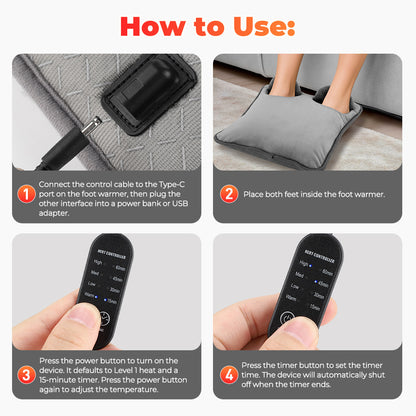 QJ™ USB Plug-in Electric Foot Warmer Pad for Home and Office, Quick Heat, Four Temperature Control Levels, Foot Warming Artifact, Heating Pad, Foot Warmer