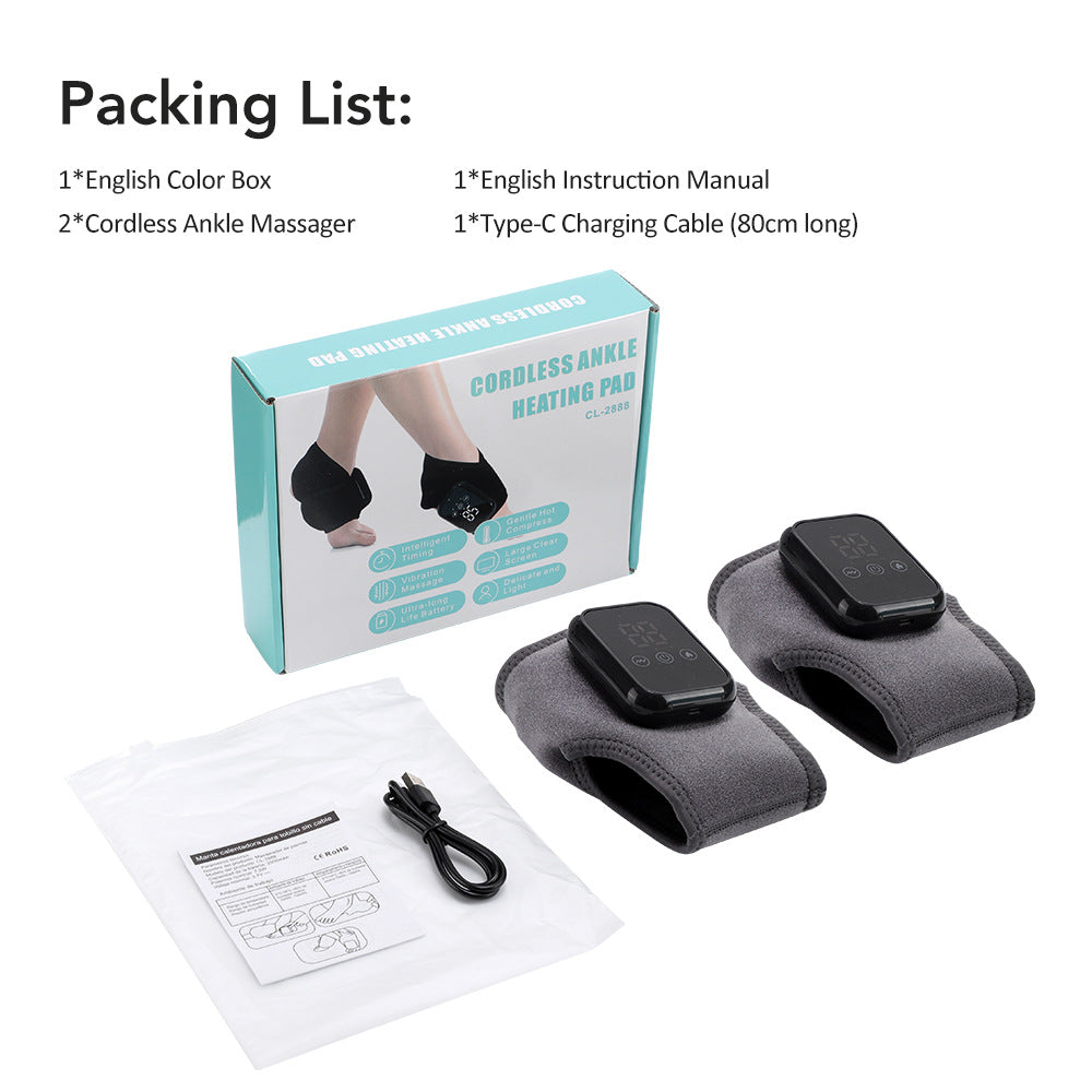 QJ™ New Electric Heated Ankle Rechargeable Vibration Massage Heat Therapy Ankle Joint Physiotherapy Device Ankle Heat Therapy Massage