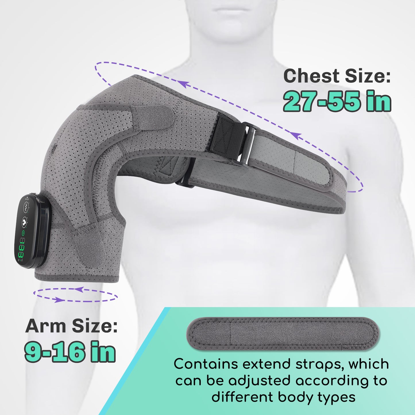 QJ™ Electric Heating Shoulder Brace for Shoulder Pain Relief, Shoulder Periarthritis, Heat Therapy, Shoulder Warmth, Sleep Vibration Massage, Heating Shoulder Brace