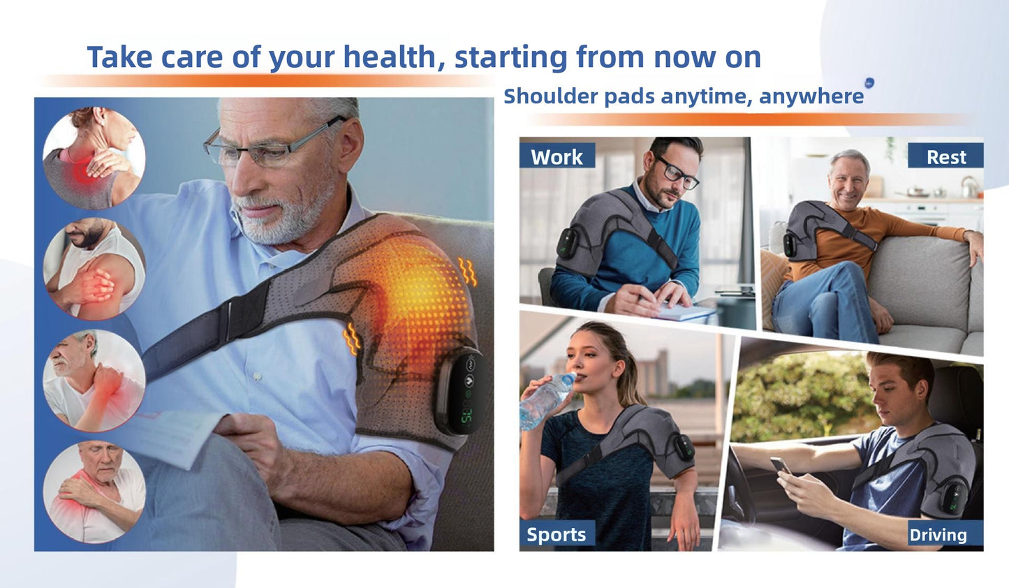 QJ™ Electric Heating Shoulder Brace for Shoulder Pain Relief, Shoulder Periarthritis, Heat Therapy, Shoulder Warmth, Sleep Vibration Massage, Heating Shoulder Brace