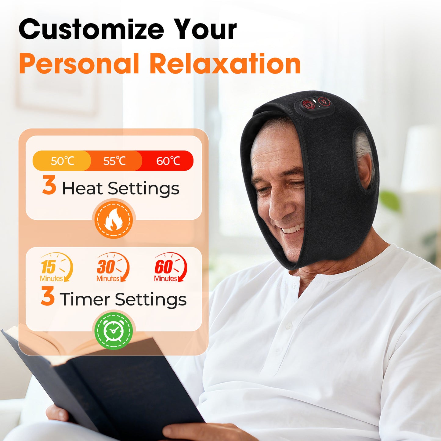 QJ™ Rechargeable Face Warmer Band with 3 Heat Levels for Relaxation and Comfort
