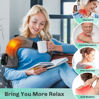 QJ™ Electric Heating Shoulder Brace for Shoulder Pain Relief, Shoulder Periarthritis, Heat Therapy, Shoulder Warmth, Sleep Vibration Massage, Heating Shoulder Brace