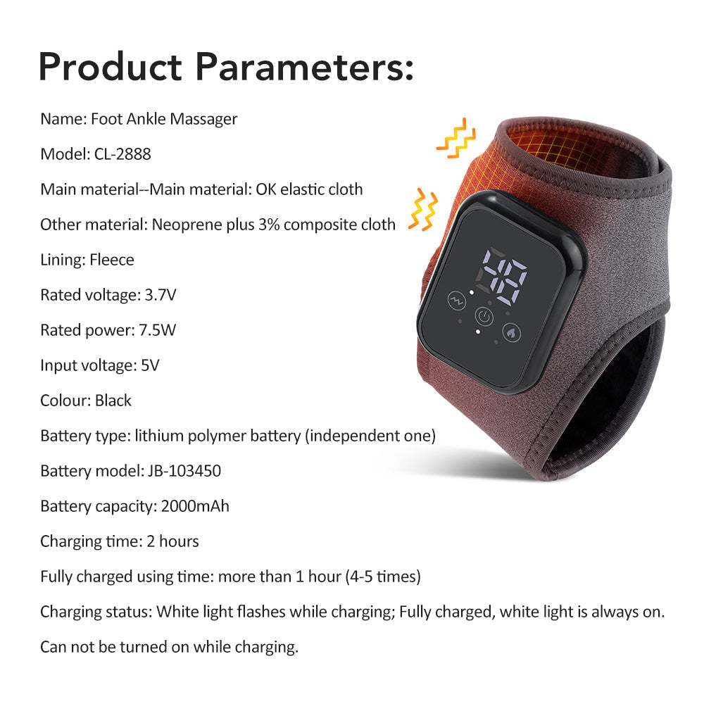 QJ™ New Electric Heated Ankle Rechargeable Vibration Massage Heat Therapy Ankle Joint Physiotherapy Device Ankle Heat Therapy Massage