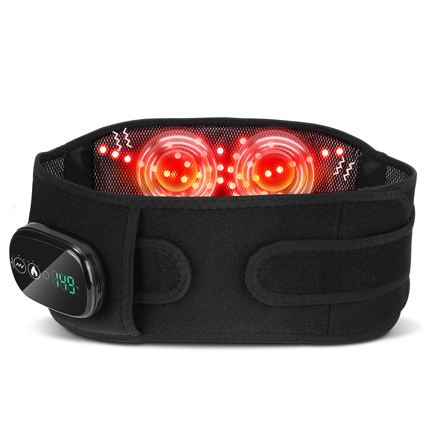 QJ™ Red Light Therapy Heating Massager Belt for Lower Back Pain Relief, Infrared Waist Support with Adjustable Strap