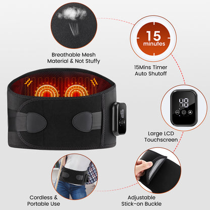 QJ™ 3-Level Heat Therapy Vibrating Massage Support Belt Warm Heat Therapy Multi-Functional Waist Massager