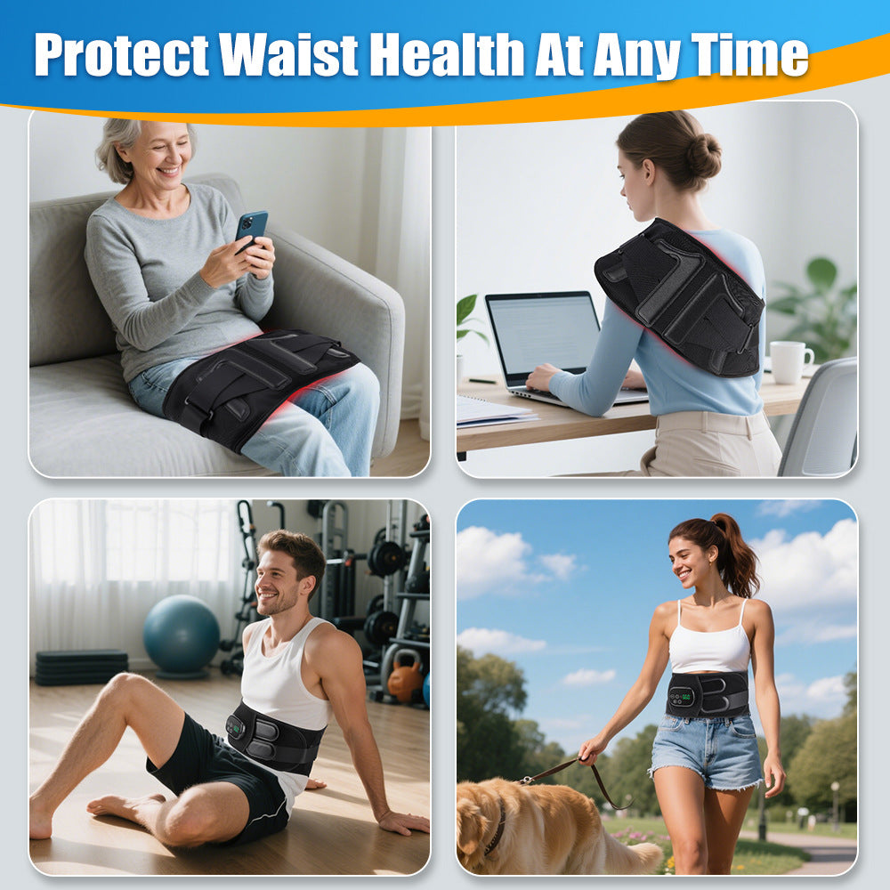 QJ™ Vibration Massage Support Elastic Waist Belt 48 Infrared 660850 Heat Therapy Red Light Waist Belt Physiotherapy