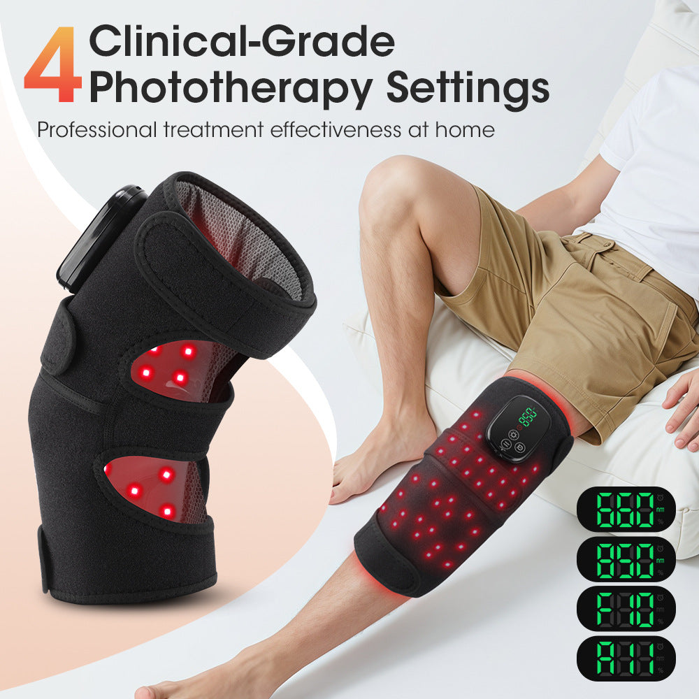 QJ™ Private Model True Red Light Therapy Heating Knee Brace with 42 660nm 850nm Infrared Light Beads for Hot Compress and Massage