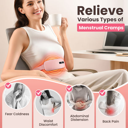 QJ™ USB Rechargeable Menstrual Heating Belt, Menstrual Pain Relief Device, Heating and Vibration Massage Belt