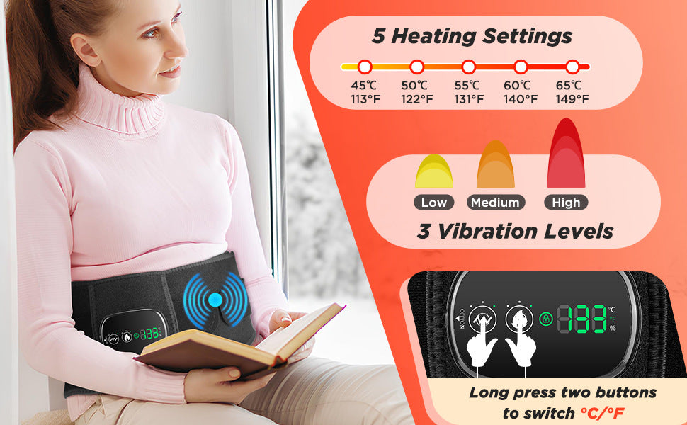 QJ™ Red Light Therapy Heating Massager Belt for Lower Back Pain Relief, Infrared Waist Support with Adjustable Strap