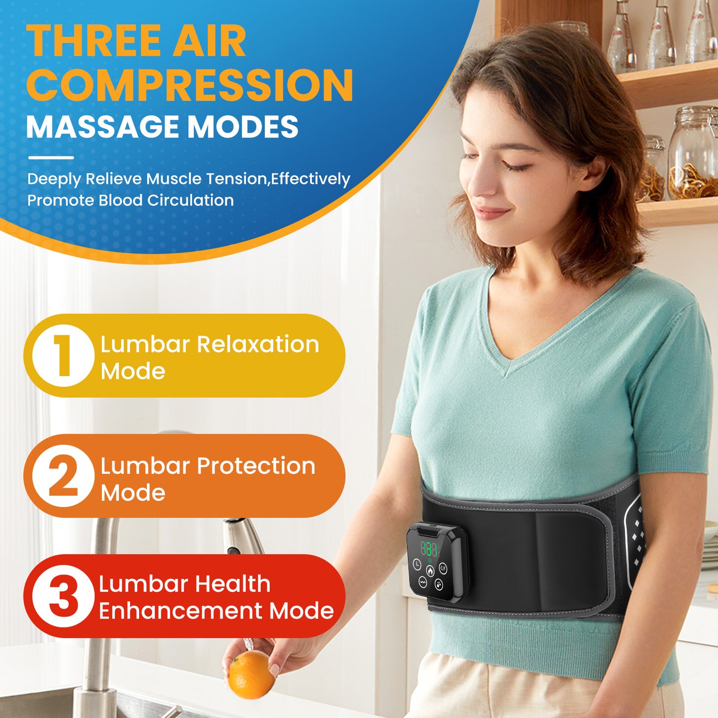 QJ™ Waist Massager Air Pressure Massager Wireless Hot Compress Physiotherapy Soothe Pain Airbag Massage Waist Support Belt