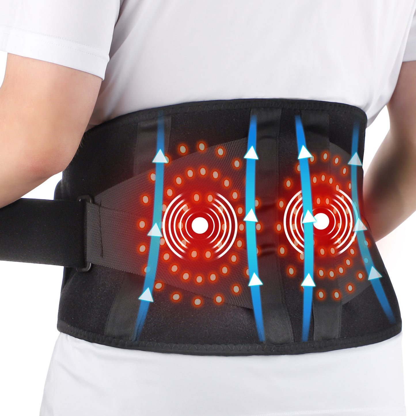 QJ™ Red Light Therapy Heating Massager Belt for Lower Back Pain Relief, Infrared Waist Support with Adjustable Strap