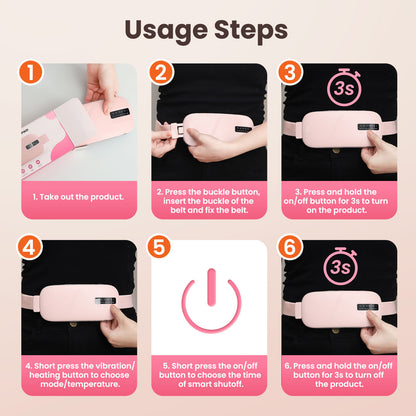 QJ™ USB Rechargeable Menstrual Heating Belt, Menstrual Pain Relief Device, Heating and Vibration Massage Belt