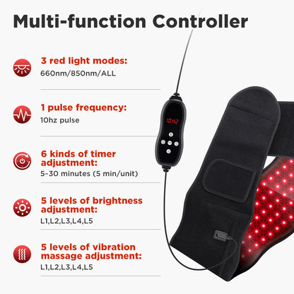 QJ™ Heating Vibration Massage Red Light Belt 660nm Relieve Muscle Fatigue Waist Support Belt 850nm Near Infrared Therapy