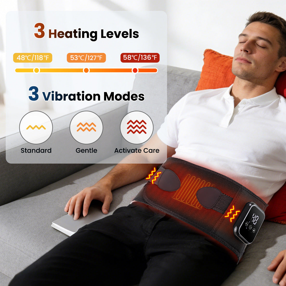 QJ™ 3-Level Heat Therapy Vibrating Massage Support Belt Warm Heat Therapy Multi-Functional Waist Massager