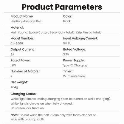 QJ™ 3-Level Heat Therapy Vibrating Massage Support Belt Warm Heat Therapy Multi-Functional Waist Massager